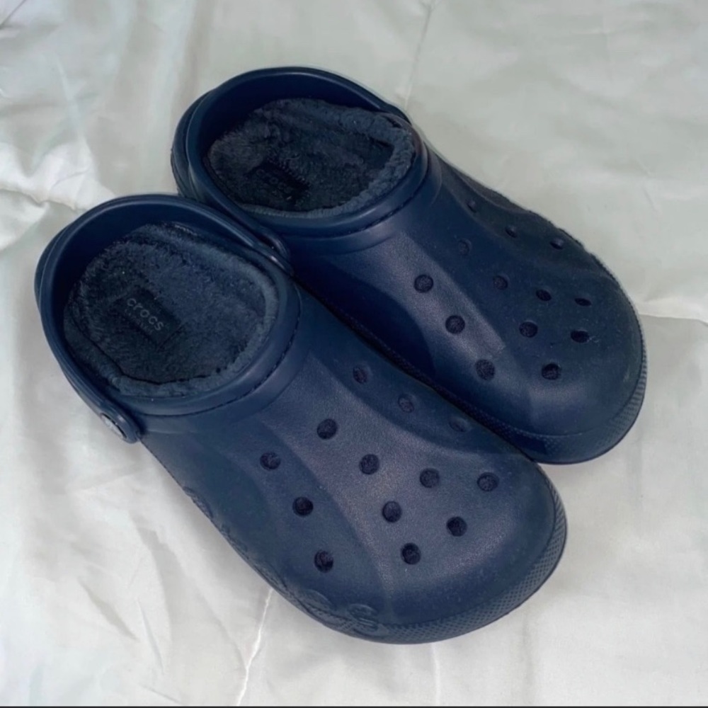 Blue Fuzzy Crocs